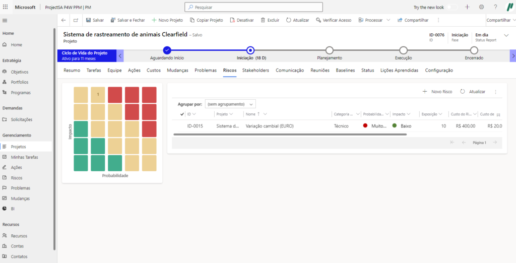 Gerenciando riscos no One Planner PPM 1 Gerenciamento de riscos em projetos com painéis do One Planner PPM