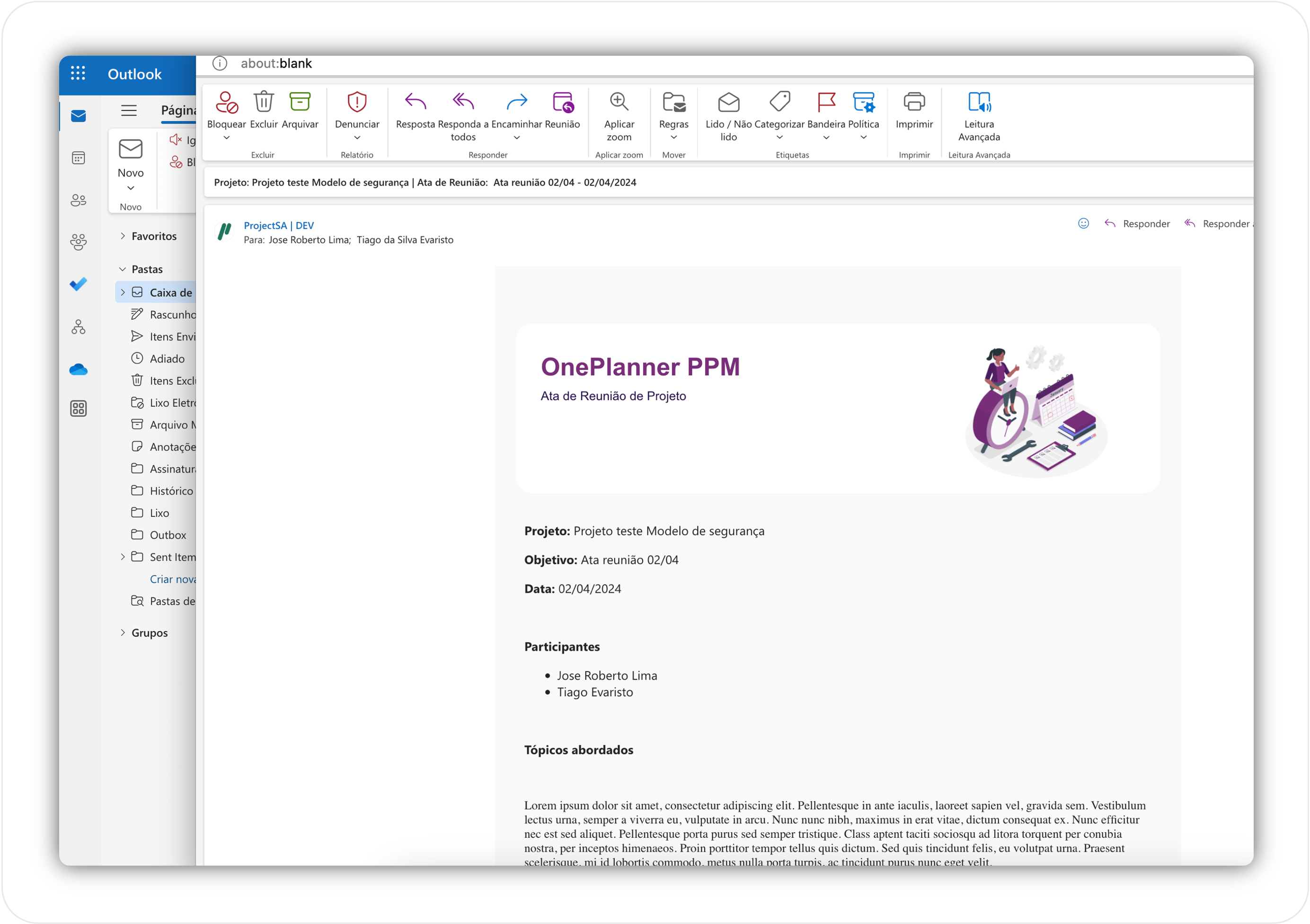 Produtividade 2 Atas de reunião em tempo real com One Planner PPM via Outlook