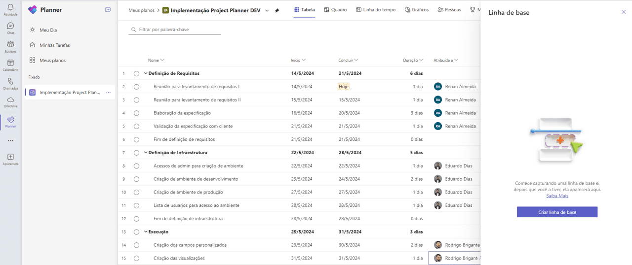 Como acessar linha de base no Microsoft Planner pelo Teams